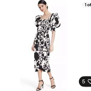 Christopher John Rogers Black and White Floral Midi Dress